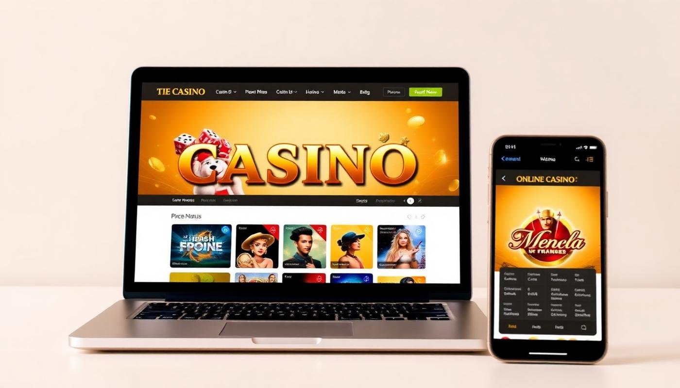 Modern online casino interface displayed on laptop and smartphone